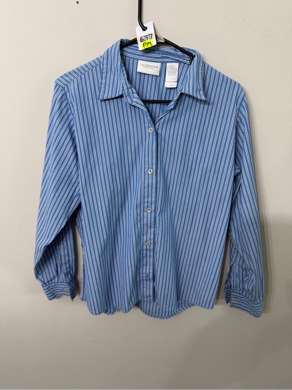Liz Claiborne Blue and White Striped Button-Down Shirt Petite M